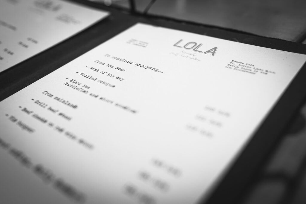 Lola Vis Island Menu